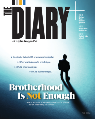 The Diary magazine cover with a silhouette of a business person with the heading "Brotherhood Is Not Enough"